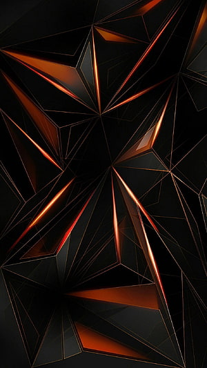 Dark Geometric Abstract Pattern with Glowing Orange and Red Faceted Lines HD phone wallpaper