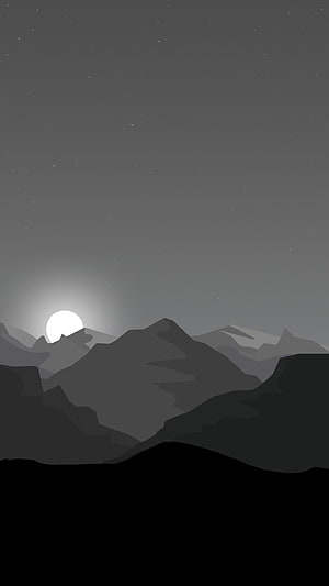 Minimalist Grayscale Mountain Landscape With Moon And Stars HD phone wallpaper