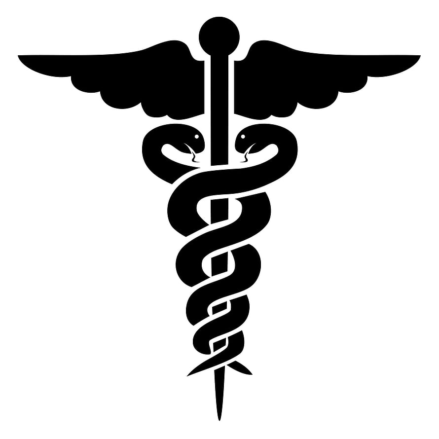 Black Caduceus Medical Symbol with Wings and Twin Serpents on White Background HD phone wallpaper