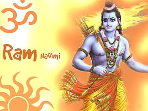 Lord Ram with Bow and Arrow in Golden Dhoti for Ram Navami Celebration HD wallpaper