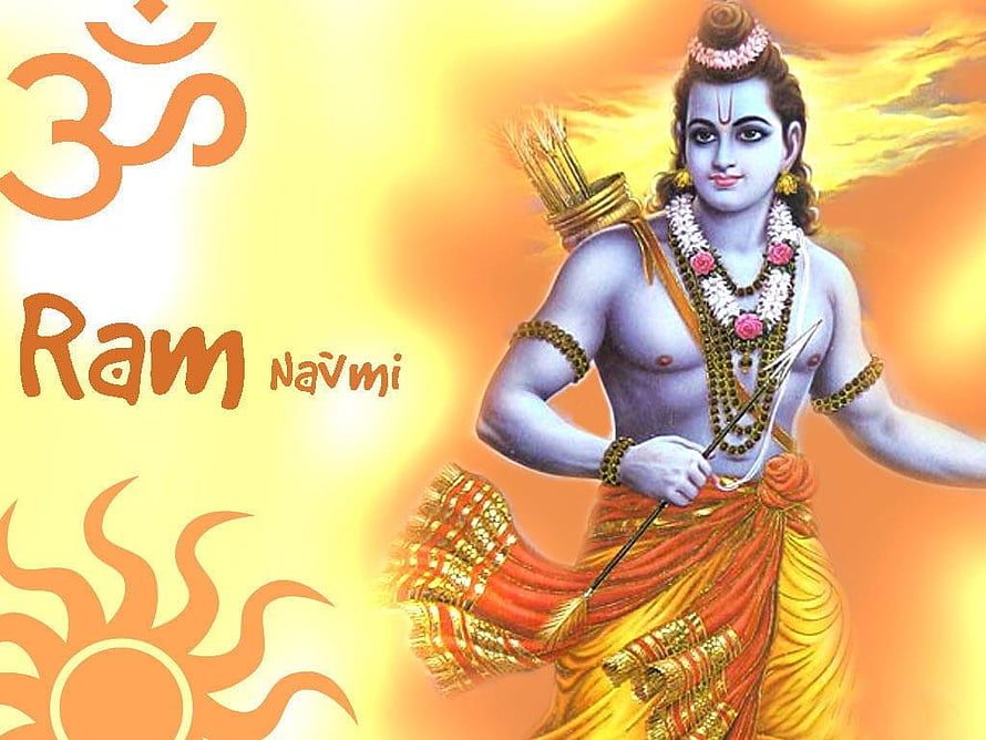 Lord Ram with Bow and Arrow in Golden Dhoti for Ram Navami Celebration HD wallpaper