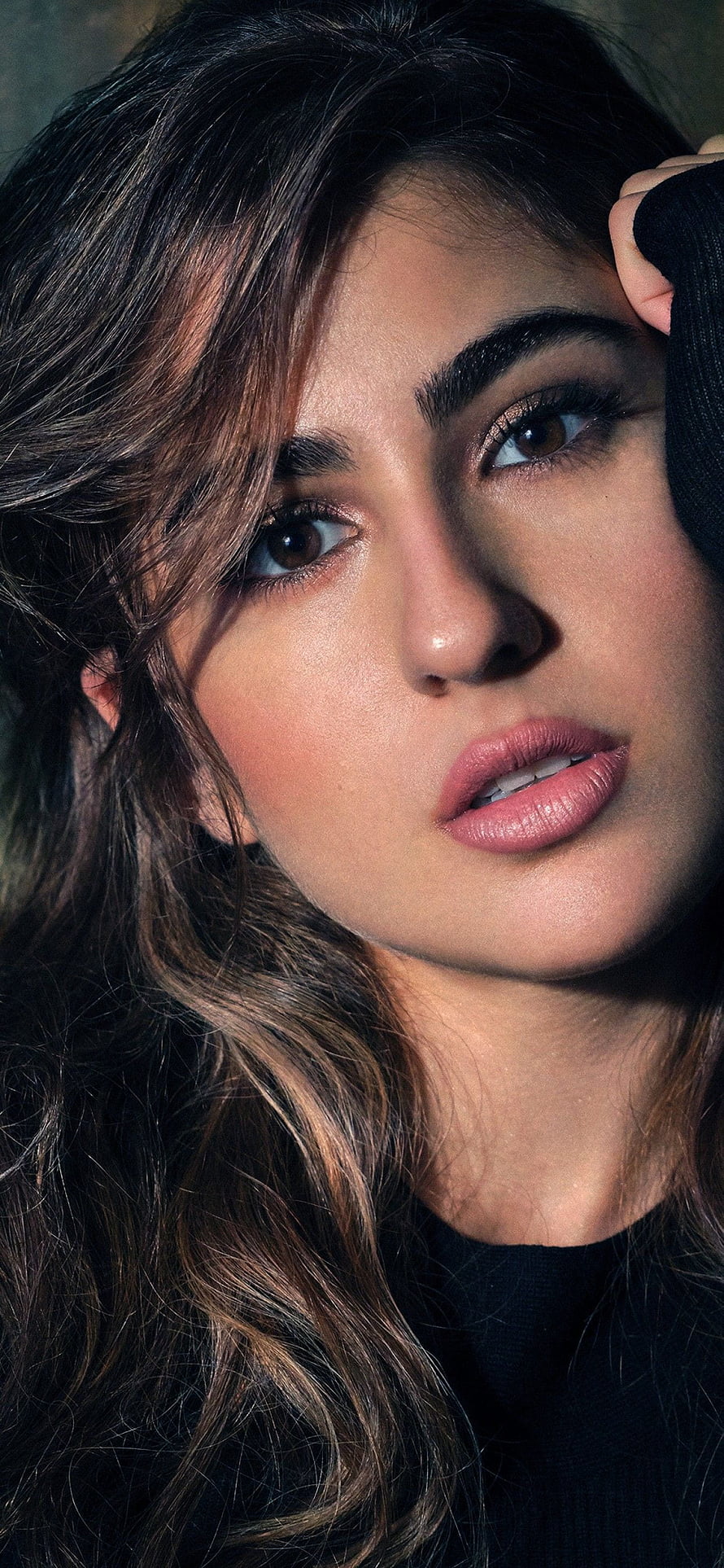 Sara Ali Khan Close-Up Portrait with Wavy Hair and Soft Studio Lighting HD phone wallpaper