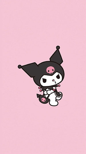 Cute Kuromi Character Illustration on Soft Pink Background HD phone wallpaper
