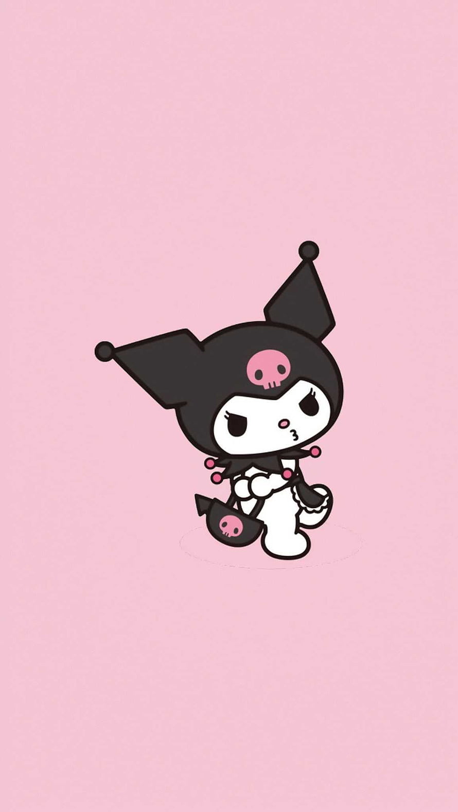 Cute Kuromi Character Illustration on Soft Pink Background HD phone wallpaper