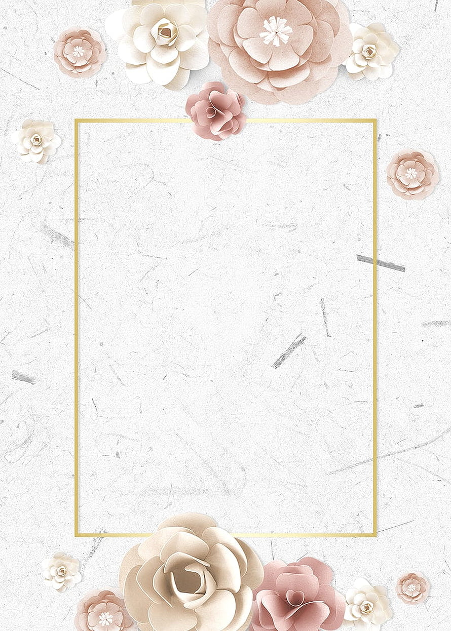Elegant Paper Flower Frame with Gold Border on Textured White Background HD phone wallpaper