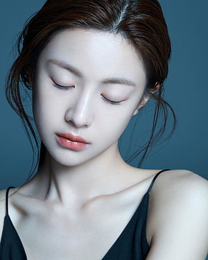 Goo Yoon Jung Serene Portrait with Closed Eyes and Soft Studio Lighting HD phone wallpaper