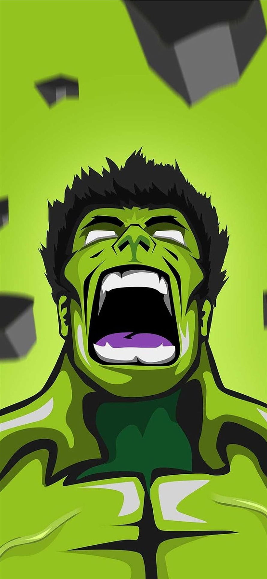 Angry Hulk Roaring With Flying Debris Vector Art HD phone wallpaper