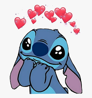Cute Stitch Character With Sparkling Hearts And Shy Expression HD phone wallpaper