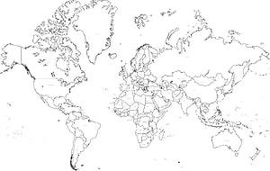 Minimalist Black and White World Map Outline with Country Borders HD wallpaper