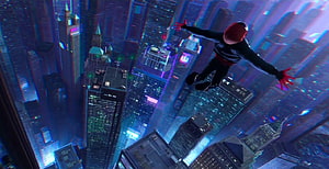 Spider-Man Into The Spider-Verse Animated Cityscape With Neon Glow And Dynamic Action Pose, Spider Verse , Stock on ecopetit.cat, spider man into the spider verse HD wallpaper
