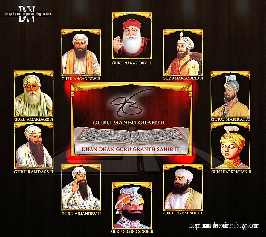Sikhism Ten Gurus and Guru Granth Sahib Holy Book Portrait Collection HD wallpaper