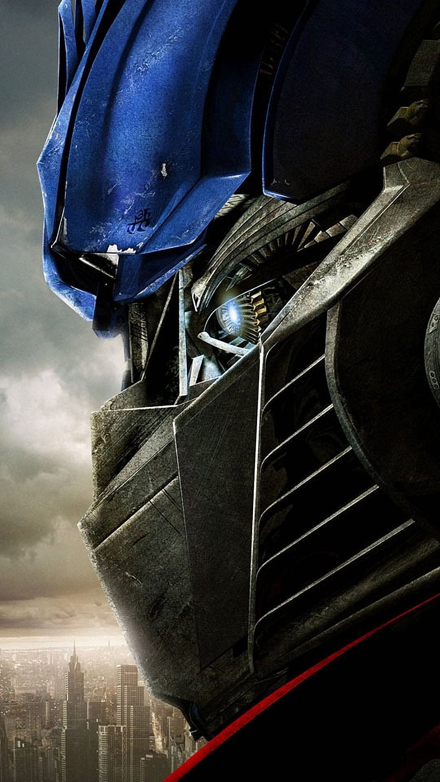 Transformers Optimus Prime Close-Up Portrait Over City Skyline HD phone wallpaper
