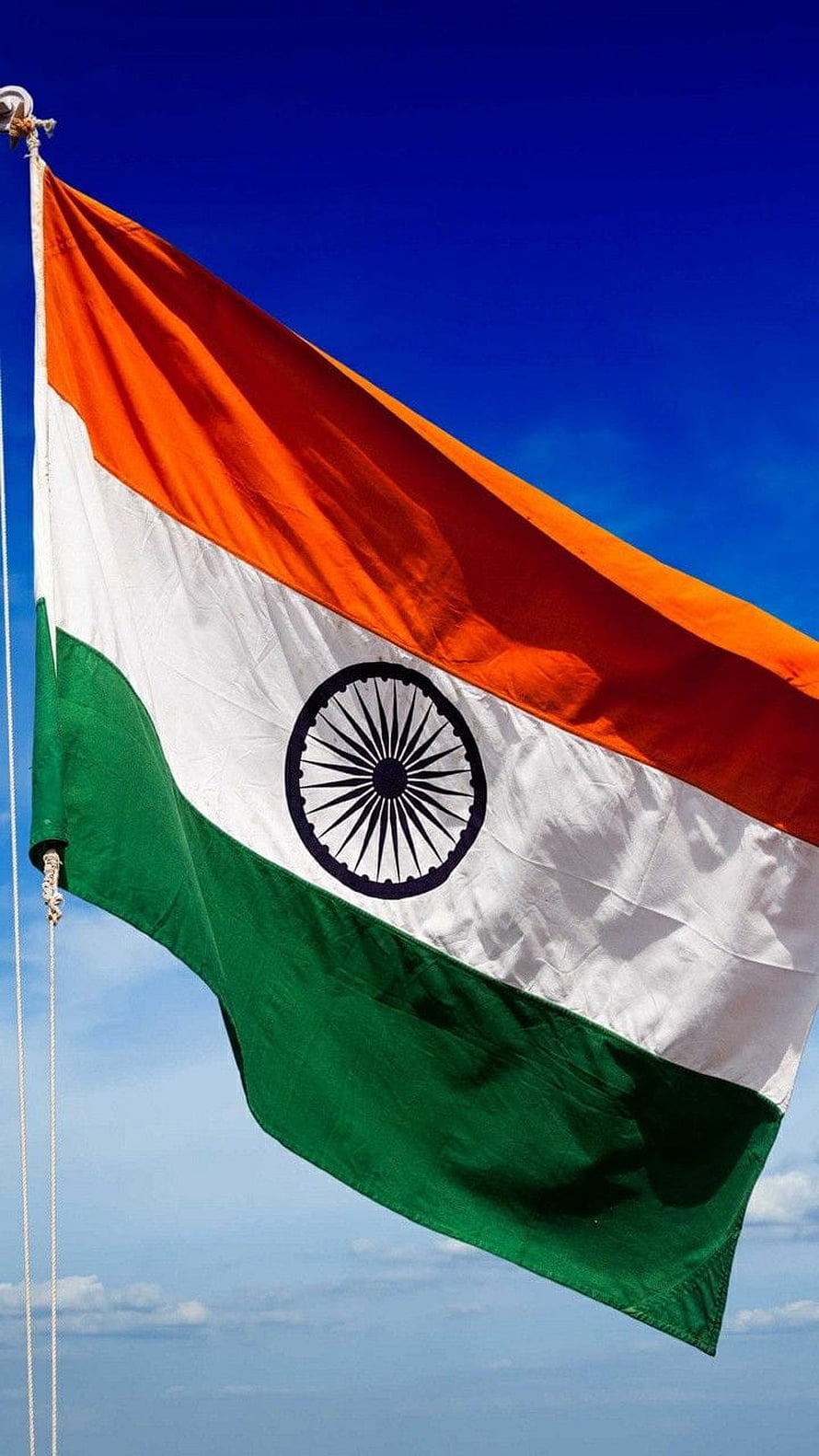 Indian National Flag Waving in the Wind Against a Clear Blue Sky HD phone wallpaper