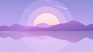 Dreamy Purple Sunset Over Calm Water with Soft Glowing Moon and Starry Sky HD wallpaper