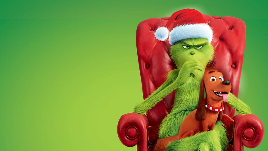 The Grinch and Max Sitting in a Red Armchair Christmas Movie Wallpaper HD wallpaper