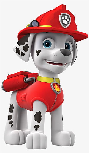 Marshall from Paw Patrol in Red Firefighter Gear and Helmet HD phone wallpaper