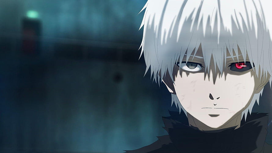 Kaneki Ken Anime Character Portrait With White Hair And Red Eye HD wallpaper