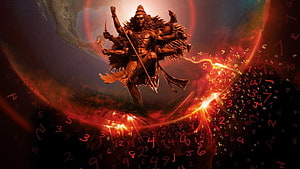 Kali Ma Goddess of Destruction with Floating Numbers and Cosmic Background HD wallpaper