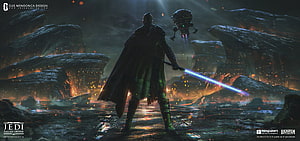 Star Wars Jedi Fallen Order Concept Art Featuring Cal Kestis and a Lightsaber HD wallpaper