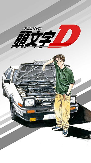 Initial D Takumi Fujiwara and Toyota AE86 Trueno Anime Illustration HD phone wallpaper