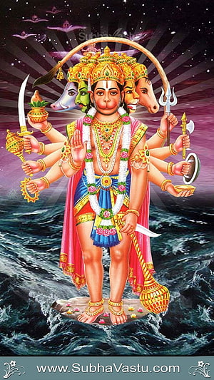 Panchamukha Hanuman Five-Faced Hindu Deity Wallpaper, Subhavastu, anjaneya swamy HD phone wallpaper