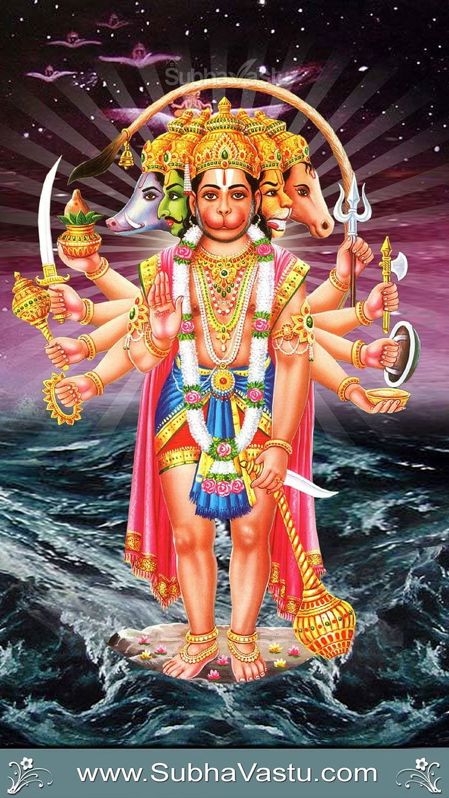 Panchamukha Hanuman Five-Faced Hindu Deity Wallpaper, Subhavastu, anjaneya swamy HD phone wallpaper