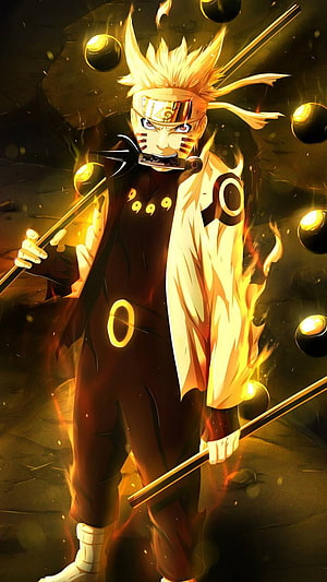 Naruto Uzumaki in Sage Mode with Rasenshuriken and Golden Aura HD phone wallpaper