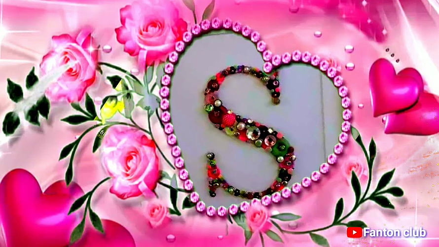 Romantic Pink Rose Heart With Beaded Letter S Initial, S letter, pixiz HD wallpaper