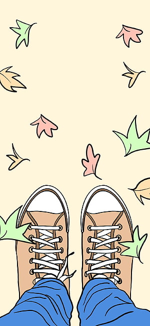 Heartstopper Inspired Autumn Sneakers and Falling Leaves Illustration HD phone wallpaper