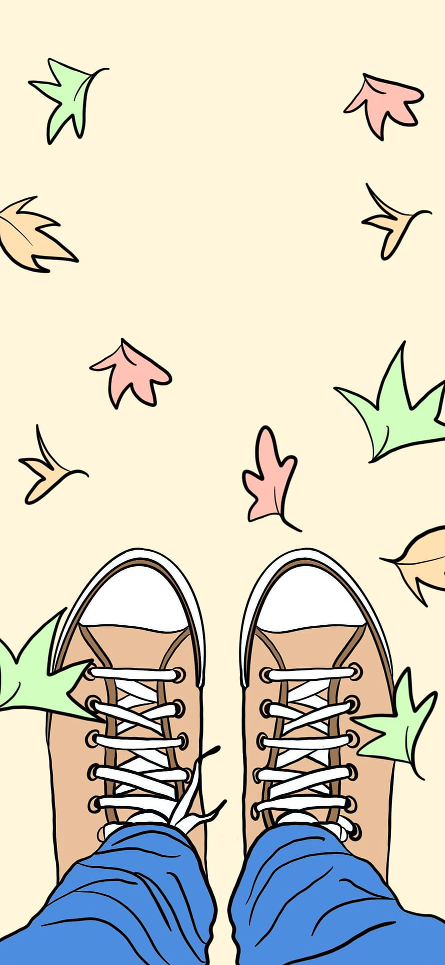 Heartstopper Inspired Autumn Sneakers and Falling Leaves Illustration HD phone wallpaper