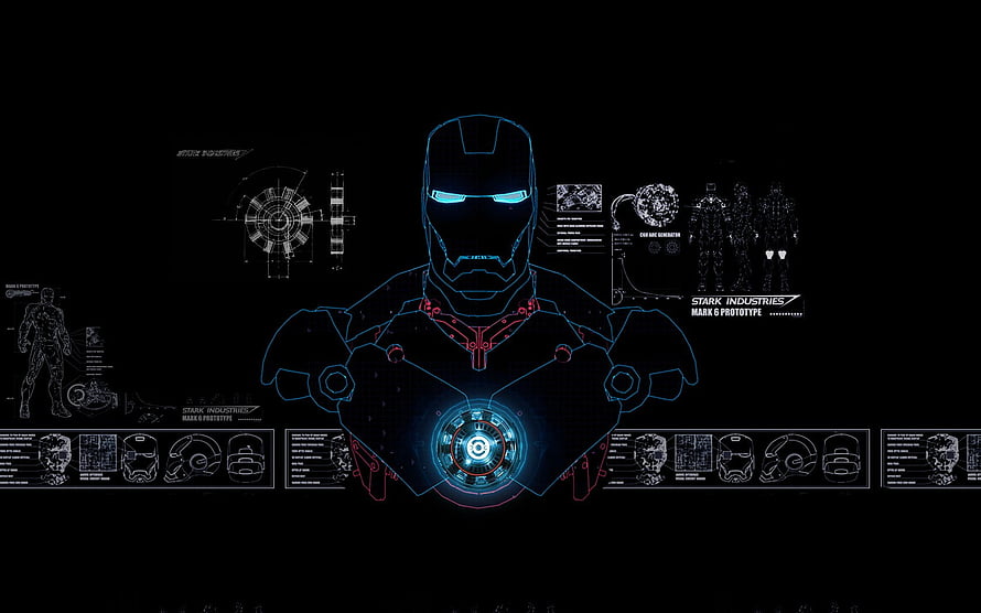 Iron Man Mark 6 Prototype Blueprint with Stark Industries Schematics and Holographic HUD Interface, Iron Man Jarvis Jarvis wallpap [1680x1050] for your , Mobile & Tablet, iron man laptop HD wallpaper