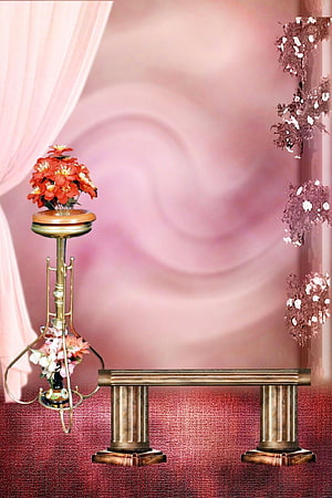 Elegant Pink Studio Backdrop With Floral Stand And Classical Pedestal HD phone wallpaper