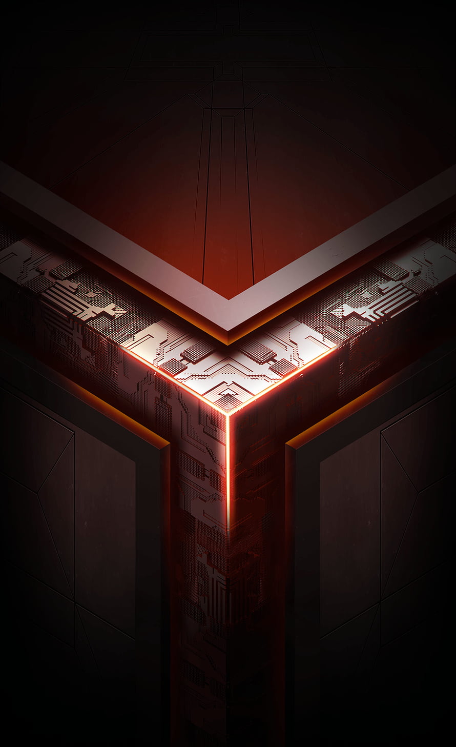 Futuristic Red Glowing Circuit Board Corner Abstract Technology Wallpaper HD phone wallpaper