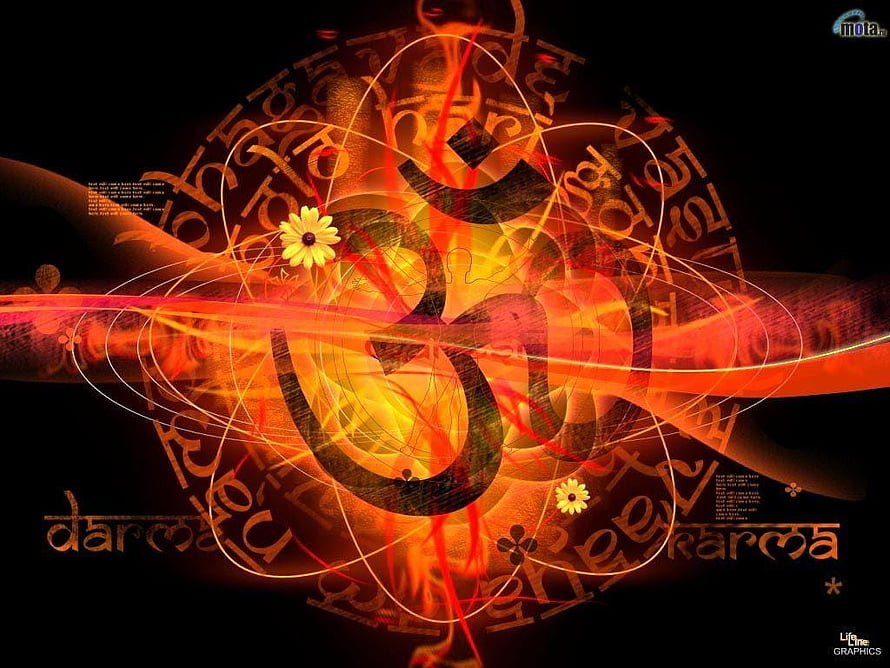 Abstract Om Symbol Wallpaper With Sanskrit Text And Floral Accents HD wallpaper