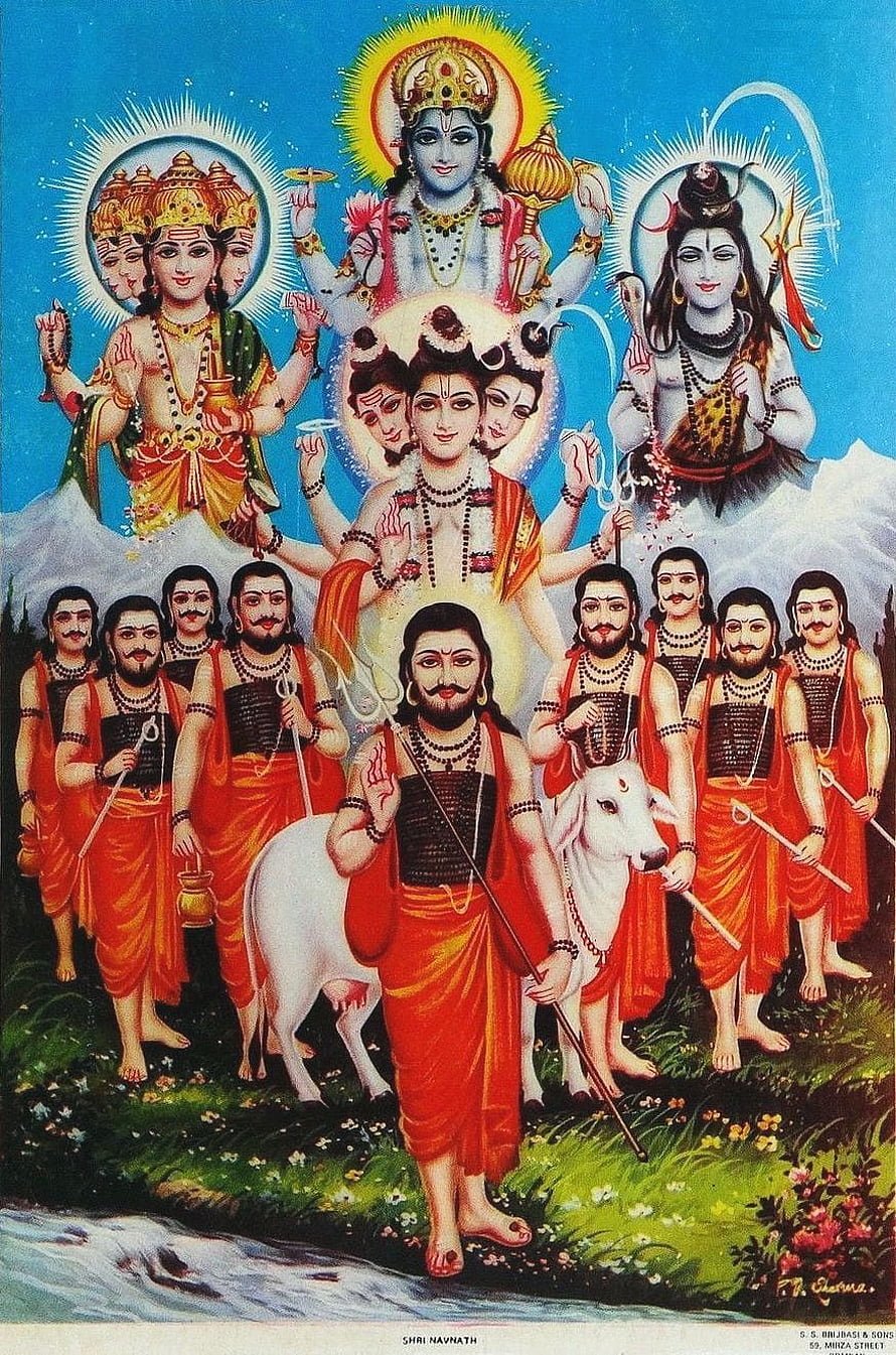 Shri Navnath Hindu Deities and Saints Artwork with Nandi Bull HD phone wallpaper