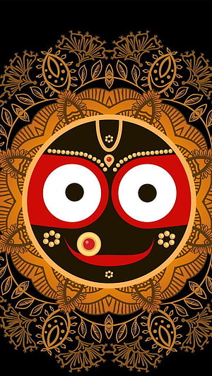 Cute Baby Krishna Vector Art with Intricate Golden Mandala Pattern on Black Background, Jagannath for Android, #jagannath HD phone wallpaper