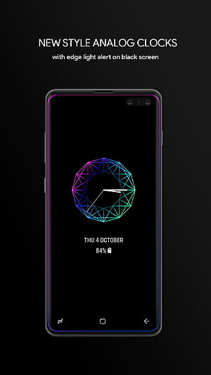 Geometric Analog Clock Widget With Neon Edge Light Alert On Black Screen HD phone wallpaper