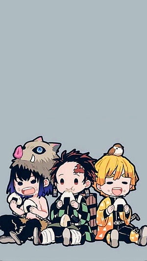 Demon Slayer Chibi Characters Inuzuka Tanjiro and Zenitsu Eating Onigiri HD phone wallpaper