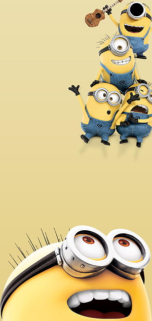 Despicable Me Minions Playing Music on Yellow Background HD phone wallpaper