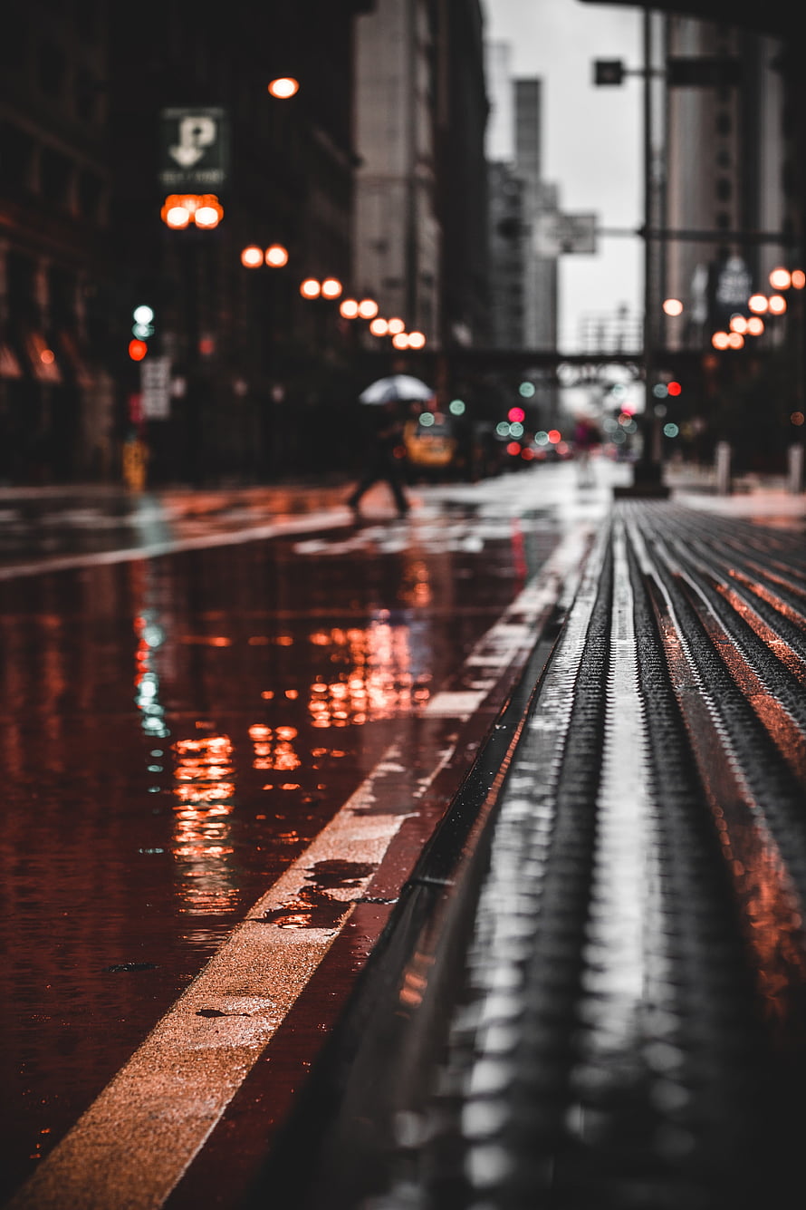 Moody Rainy Night City Street with Wet Crosswalk and Bokeh Lights HD phone wallpaper