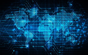 Digital World Map With Blue Circuit Board Technology Network Connection Background HD wallpaper