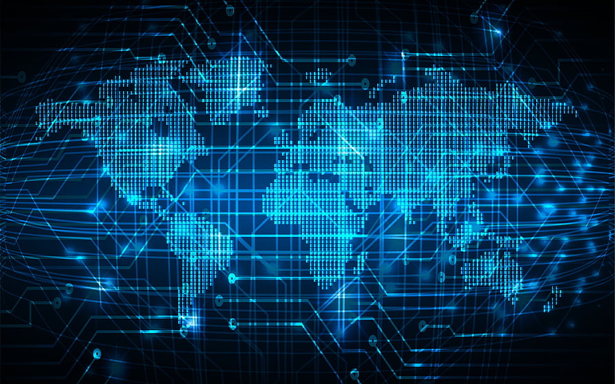 Digital World Map With Blue Circuit Board Technology Network Connection Background HD wallpaper