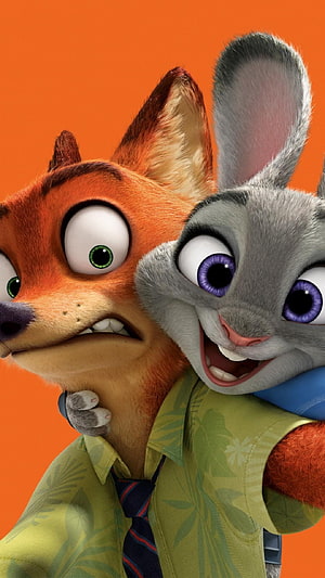Zootopia Judy Hopps and Nick Wilde Animated Movie Characters Orange Background HD phone wallpaper