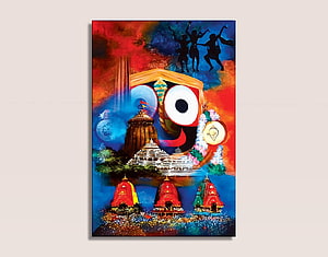 Lord Jagannath Temple Artwork with Vibrant Colors and Silhouettes HD wallpaper