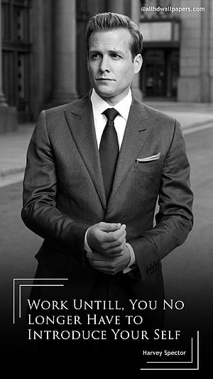 Harvey Specter in a Pinstripe Suit Standing on a City Street in Black and White HD phone wallpaper
