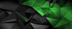 Abstract Geometric Low Poly Design in Black and Green with Faceted Triangular Shapes HD wallpaper