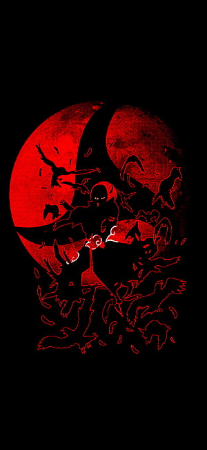 Naruto Uchiha Sharingan Red Moon Silhouette Dark Anime Artwork HD phone wallpaper