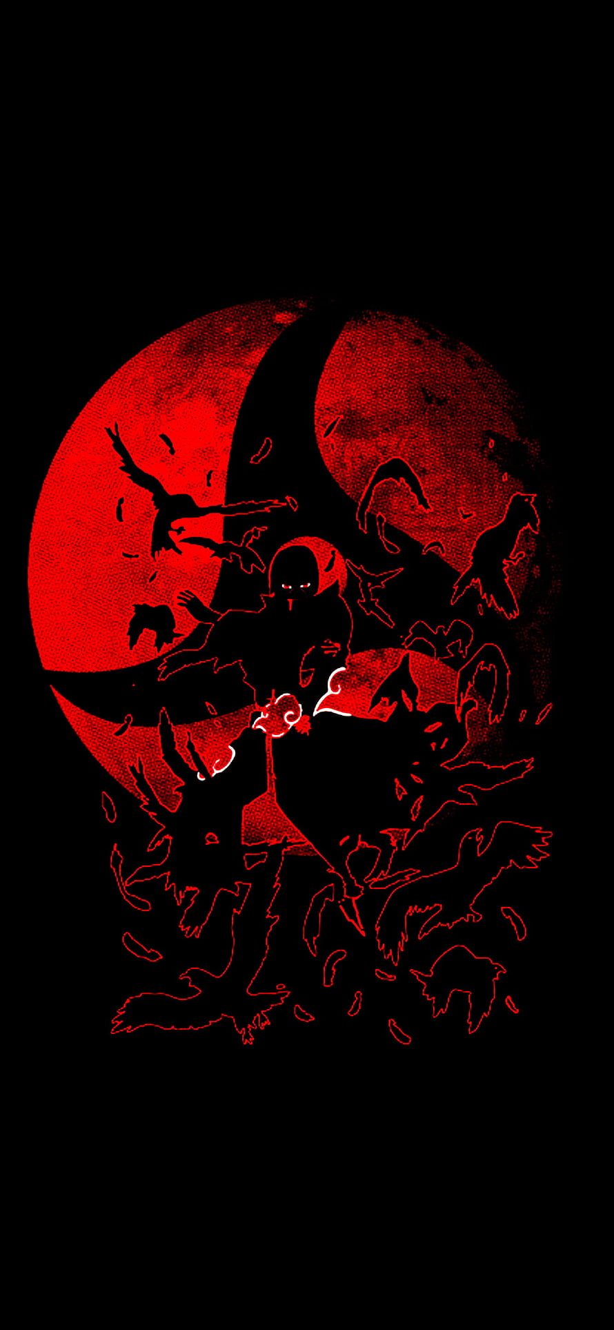 Naruto Uchiha Sharingan Red Moon Silhouette Dark Anime Artwork HD phone wallpaper