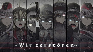 Azur Lane Anime Character Lineup in Military Uniforms with Glowing Eyes HD wallpaper