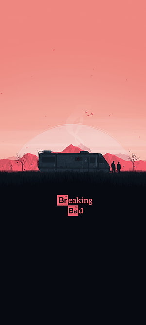 Breaking Bad RV in Desert Landscape at Sunset with Two Silhouetted Figures HD phone wallpaper